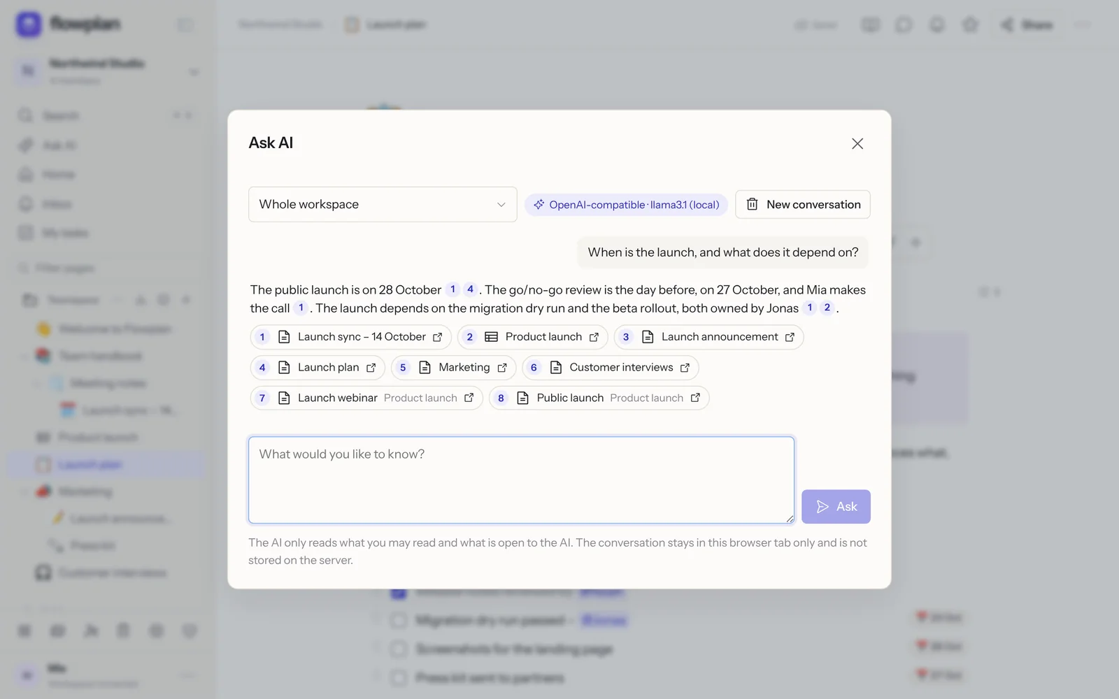 Ask AI, with sources