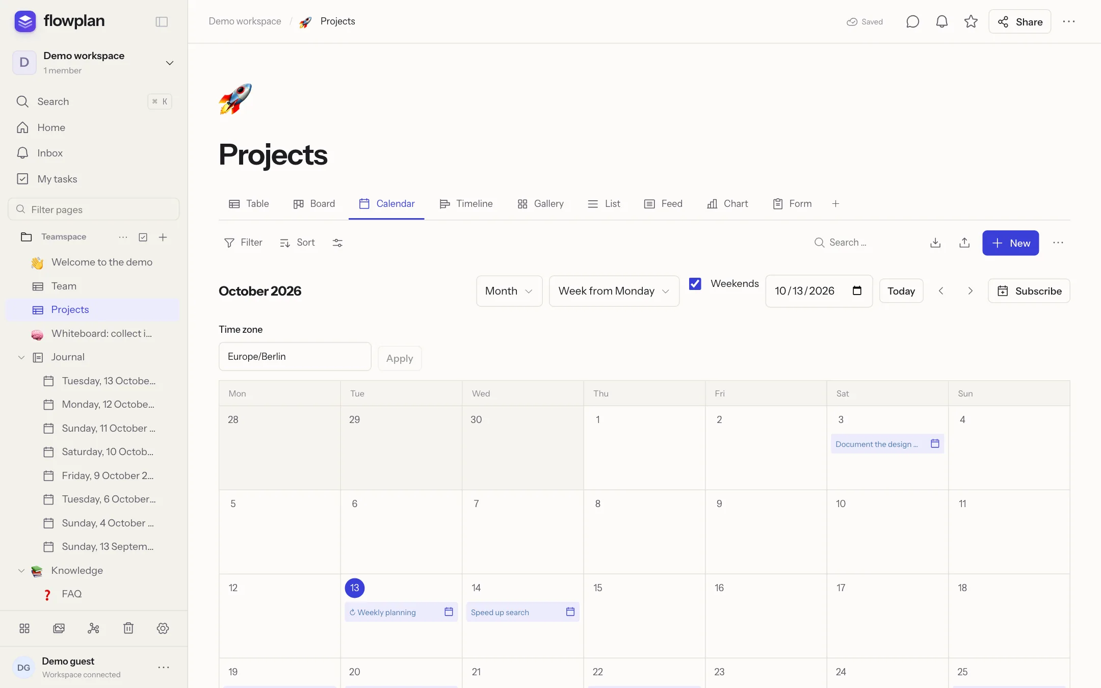 Calendar view