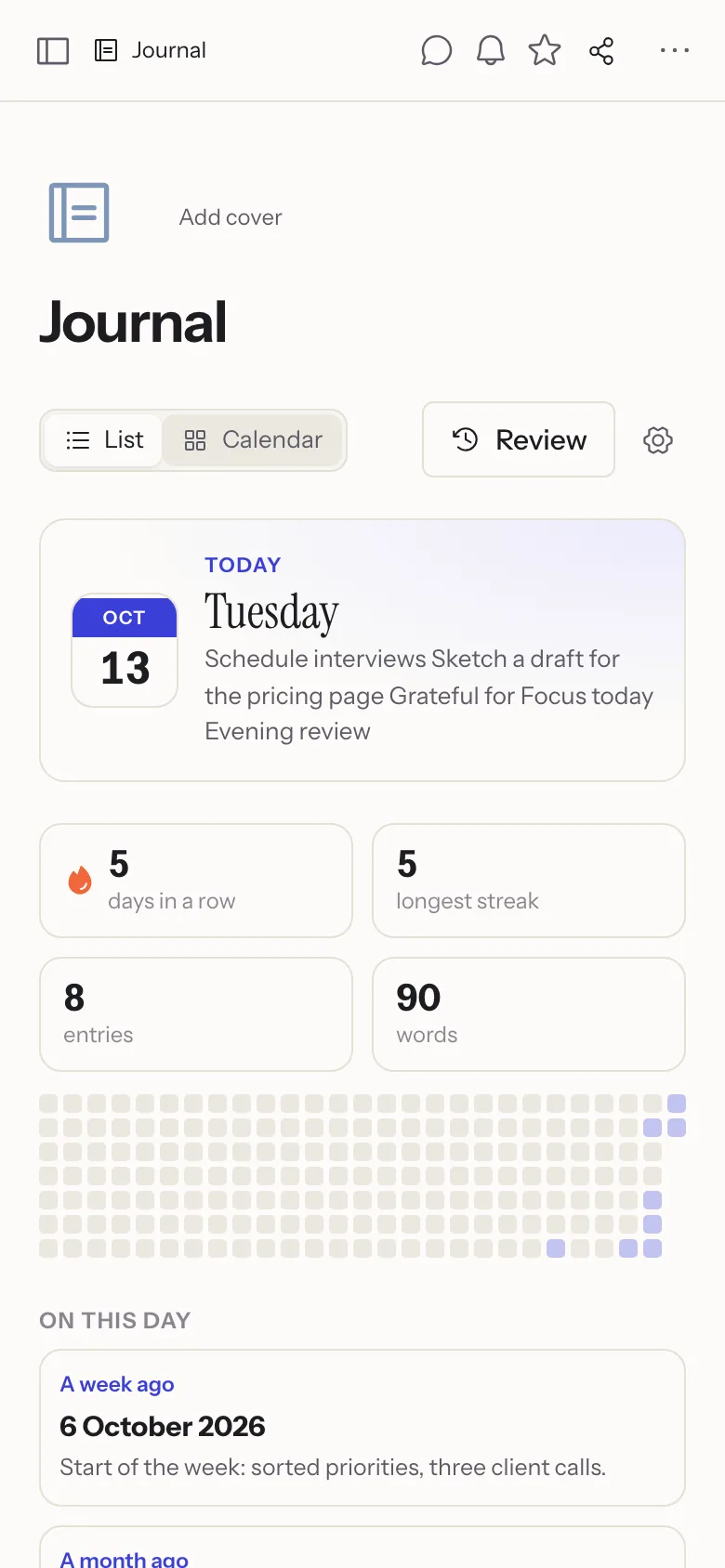 Journal on a phone